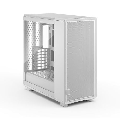 Black computer case on desk showing solid panel design