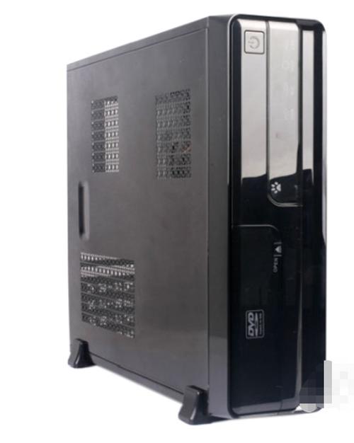 Compact black HTPC case on desk