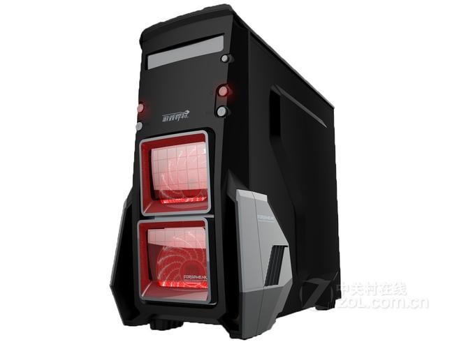 Gaming PC case with aggressive armor design and RGB lighting