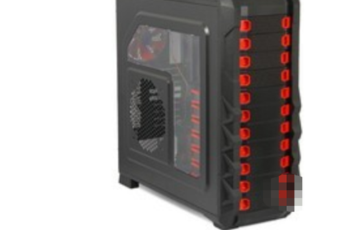 PC case interior with fan and hardware bays