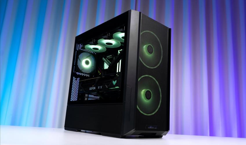 Computer tower interior with active cooling fans and GPU