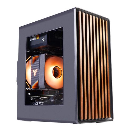 Modern black PC case on desk