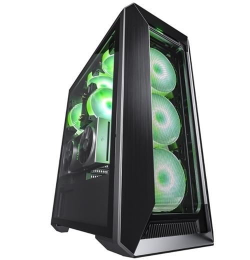 Modern black PC case with glass side panel