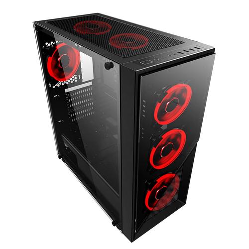 Close-up of PC case with internal lighting