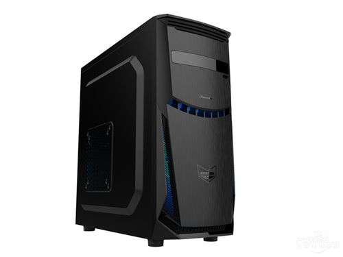 Computer components inside black case with fans
