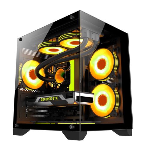 Open computer case showing internal components