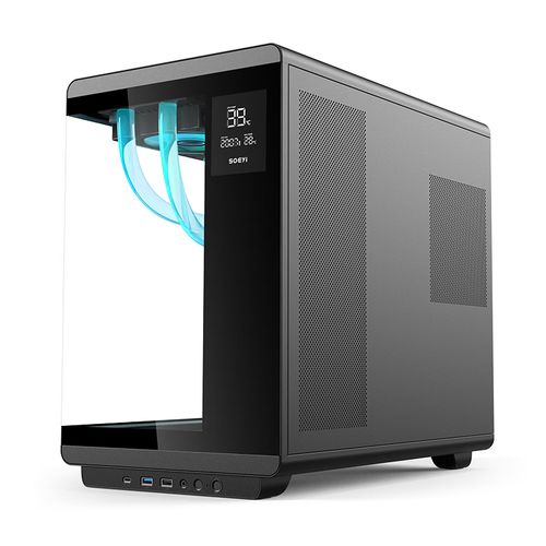 Empty black computer case interior view