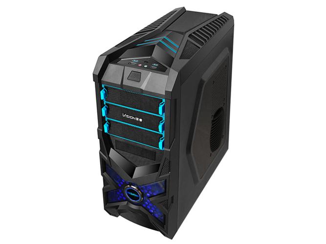 Black PC case on desk setup