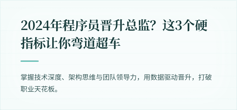 2024年程序员晋升总监？这3个硬指标让你弯道超车