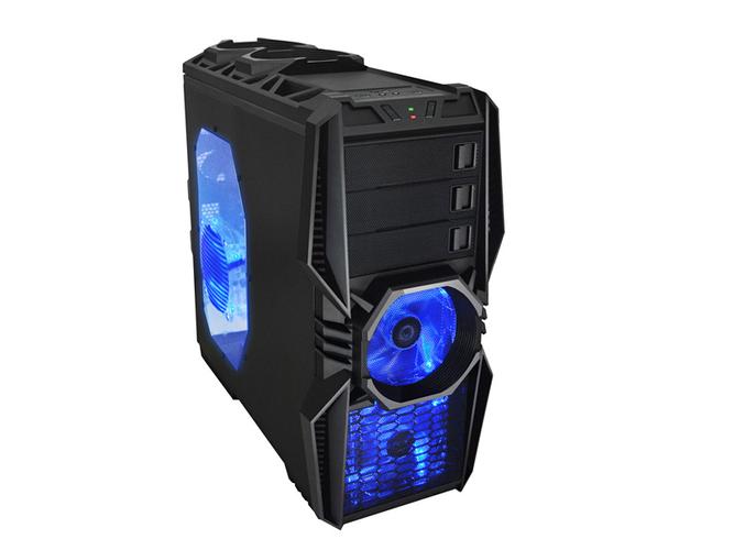 Black ATX PC case on desk