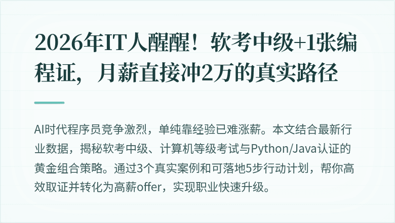 2026年IT人醒醒！软考中级+1张编程证，月薪直接冲2万的真实路径