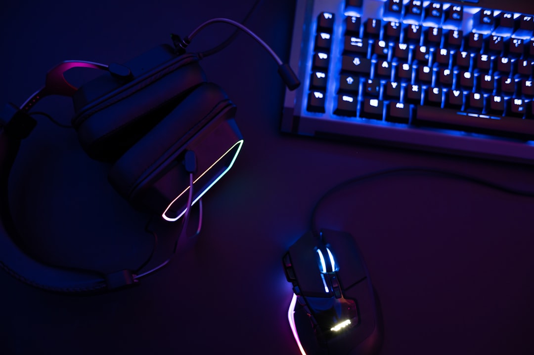 Gaming setup with mouse keyboard and headset