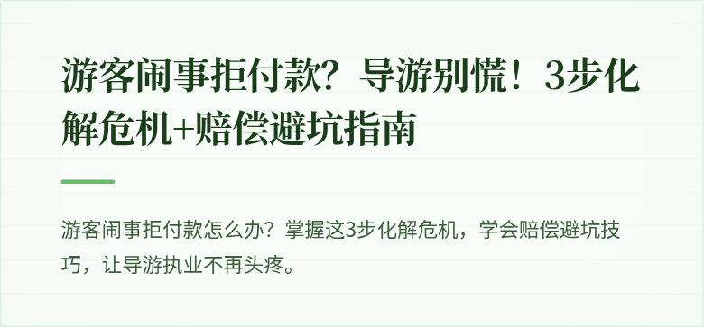 游客闹事拒付款？导游别慌！3步化解危机+赔偿避坑指南