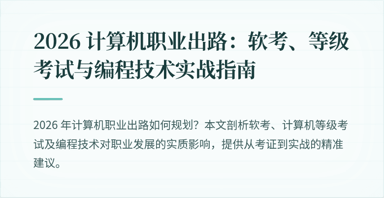 2026 计算机职业出路：软考、等级考试与编程技术实战指南