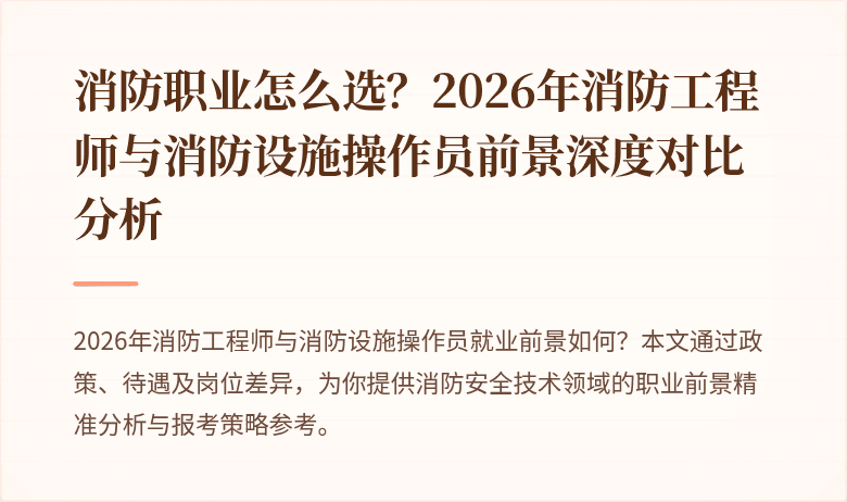 消防职业怎么选？2026年消防工程师与消防设施操作员前景深度对比分析