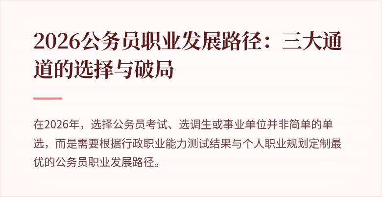 2026公务员职业发展路径:三大通道的选择与破局
