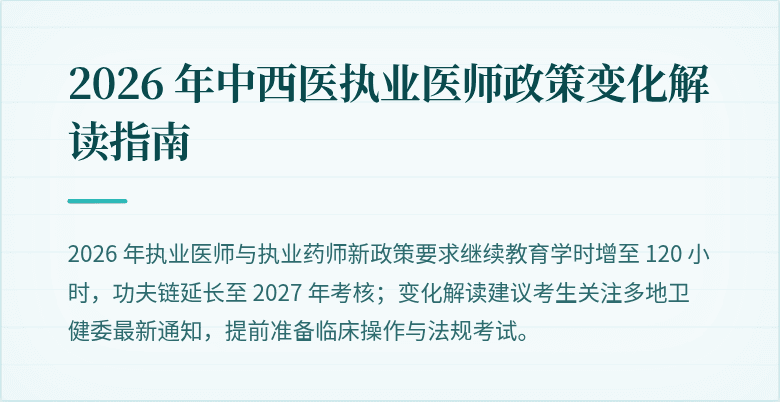 2026 年中西医执业医师政策变化解读指南