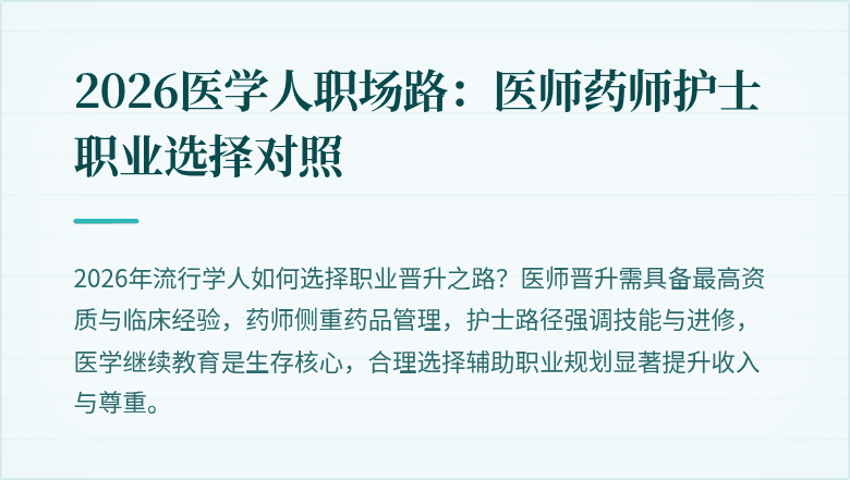 2026医学人职场路：医师药师护士职业选择对照