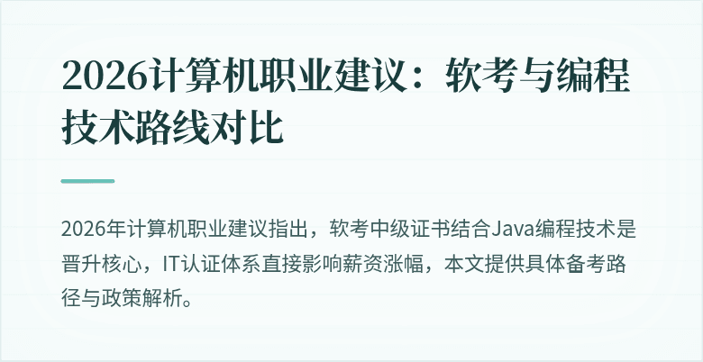 2026计算机职业建议:软考与编程技术路线对比