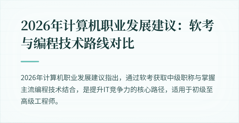2026年计算机职业发展建议:软考与编程技术路线对比