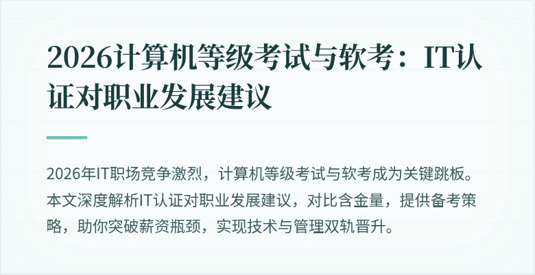 2026计算机等级考试与软考：IT认证对职业发展建议