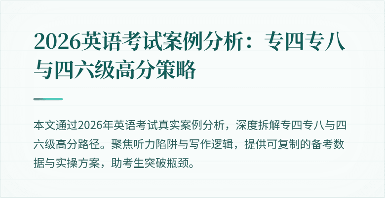2026英语考试案例分析：专四专八与四六级高分策略