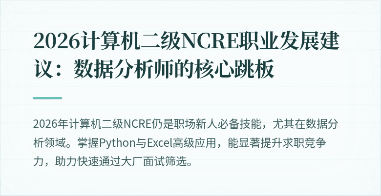 2026计算机二级NCRE职业发展建议：数据分析师的核心跳板