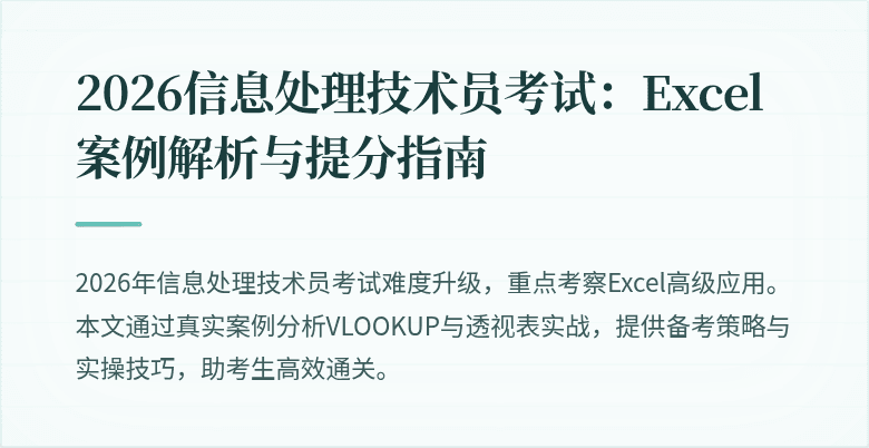 2026信息处理技术员考试：Excel案例解析与提分指南