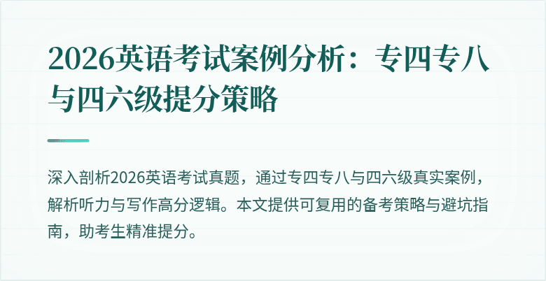 2026英语考试案例分析：专四专八与四六级提分策略