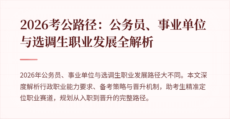 2026考公路径:公务员、事业单位与选调生职业发展全解析
