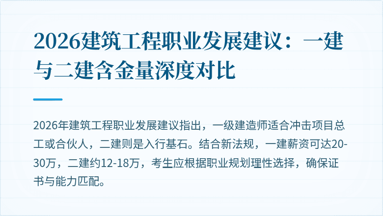 2026建筑工程职业发展建议:一建与二建含金量深度对比