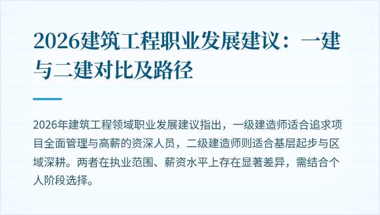 2026建筑工程职业发展建议:一建与二建对比及路径