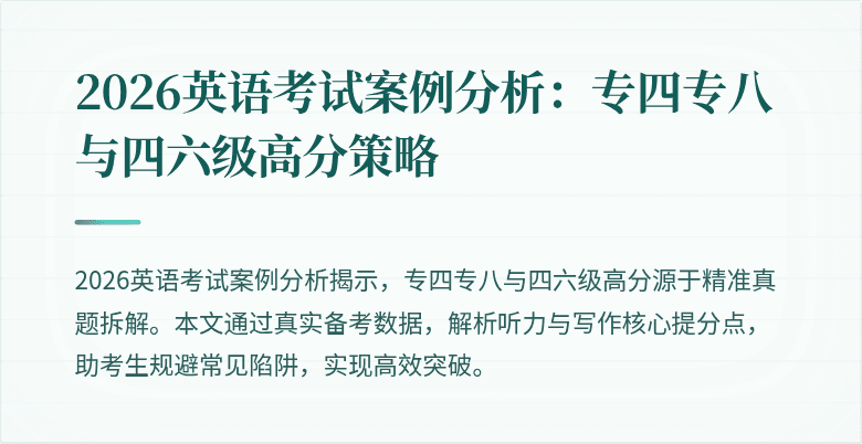 2026英语考试案例分析：专四专八与四六级高分策略