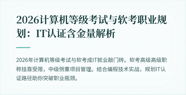 2026计算机等级考试与软考职业规划:IT认证含金量解析