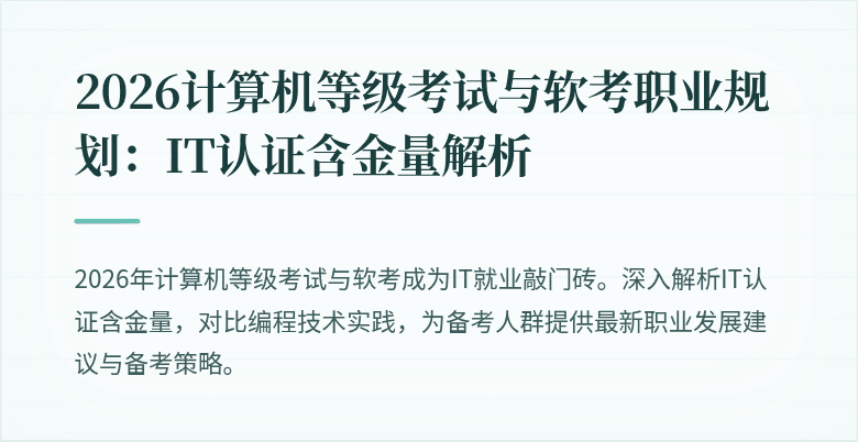 2026计算机等级考试与软考职业规划:IT认证含金量解析