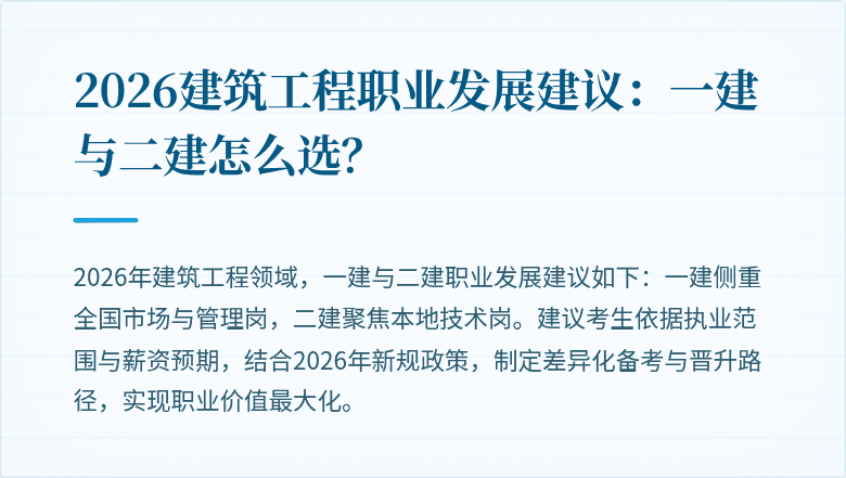 2026建筑工程职业发展建议:一建与二建怎么选?
