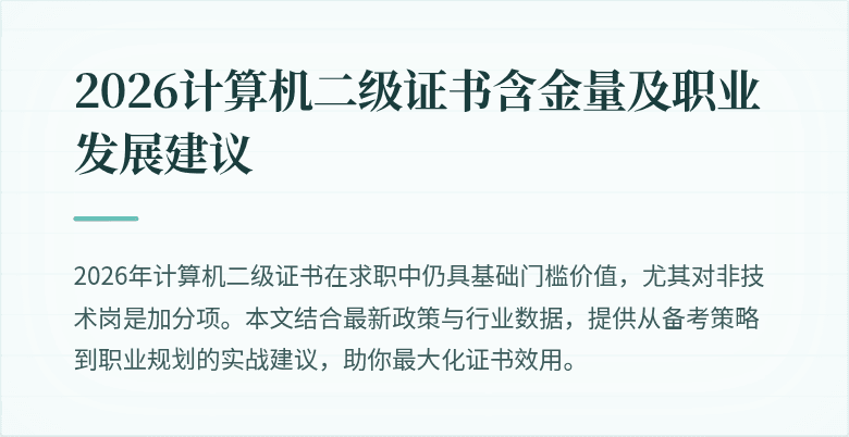 2026计算机二级证书含金量及职业发展建议