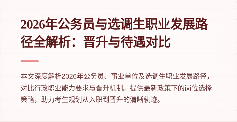 2026年公务员与选调生职业发展路径全解析:晋升与待遇对比