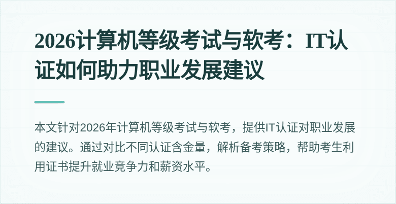 2026计算机等级考试与软考：IT认证如何助力职业发展建议