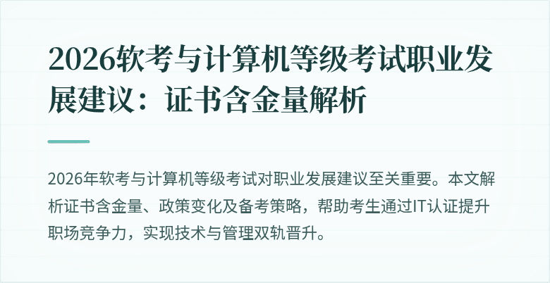 2026软考与计算机等级考试职业发展建议:证书含金量解析