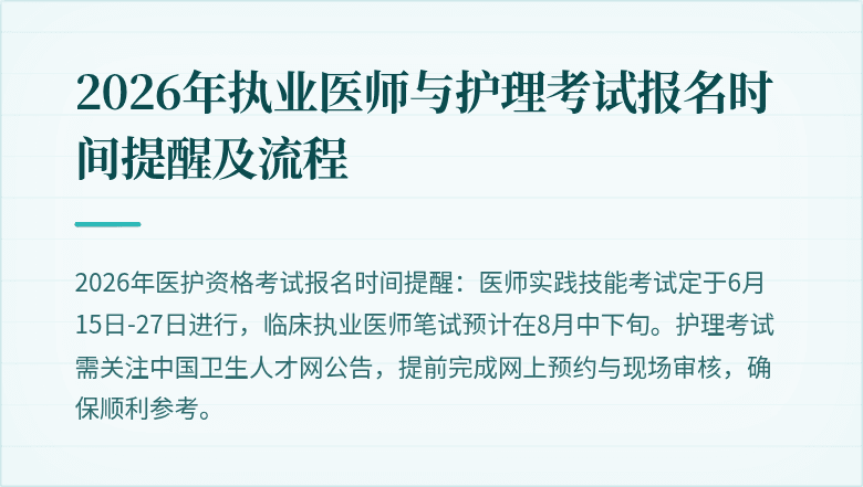 2026年执业医师与护理考试报名时间提醒及流程