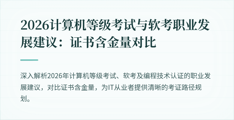 2026计算机等级考试与软考职业发展建议：证书含金量对比