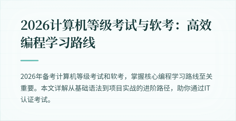 2026计算机等级考试与软考:高效编程学习路线