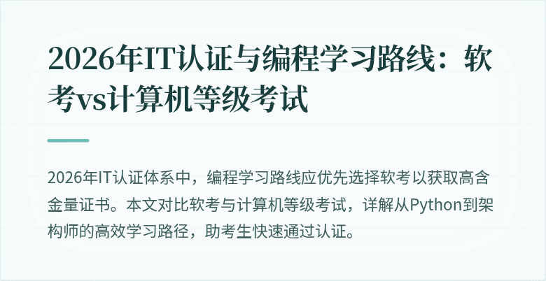 2026年IT认证与编程学习路线：软考vs计算机等级考试