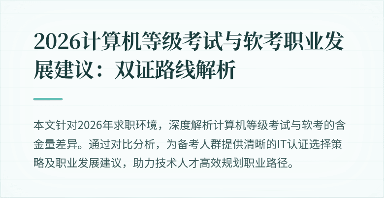 2026计算机等级考试与软考职业发展建议：双证路线解析