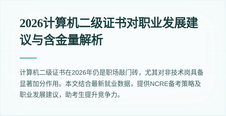 2026计算机二级证书对职业发展建议与含金量解析