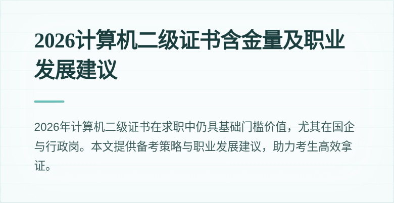 2026计算机二级证书含金量及职业发展建议