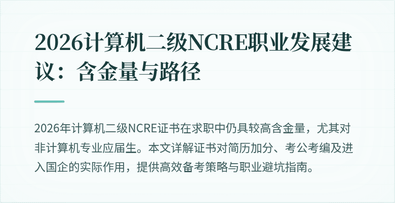2026计算机二级NCRE职业发展建议：含金量与路径