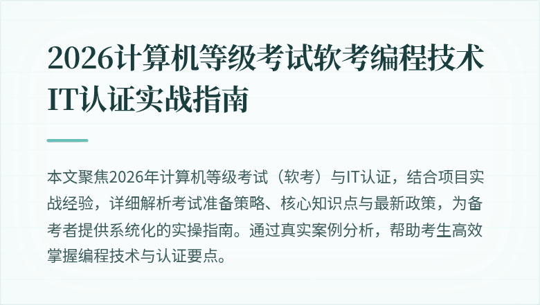 2026计算机等级考试软考编程技术 IT认证实战指南