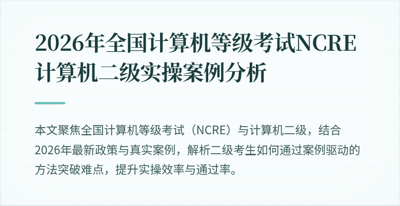 2026年全国计算机等级考试NCRE计算机二级实操案例分析